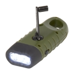 Lanterna publicitária solar dinamo de plástico reciclado com mosquetão cor verde militar terceira vista