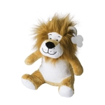 Leão de peluche com etiqueta personalizável e olhos bordados cor bege primeira vista