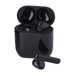Auriculares apresentados em estojo a condizer com carregador USB-C cor preto primeira vista