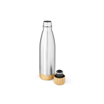 Garrafa em aço reciclado de parede dupla com tampa de bambu 500ml cor prateado segunda vista