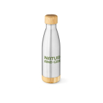 Garrafa em aço reciclado de parede dupla com tampa de bambu 500ml cor prateado