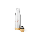 Garrafa de aço inoxidável reciclado com tampa de bambu 750ml cor prateado