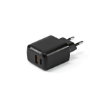 Carregador de parede em plástico reciclado com portas USB-A e USB-C 20W cor preto