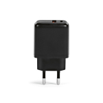 Carregador de parede em plástico reciclado com portas USB-A e USB-C 20W cor preto vista traseira 
