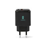 Carregador de parede em plástico reciclado com portas USB-A e USB-C 20W cor preto