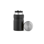 Frasco para alimentos em aço reciclado com colher dobrável 740ml cor preto vista frontal 