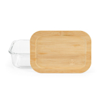 Marmita de vidro e bambu com talheres e banda elástica 800ml cor transparente vista frontal 