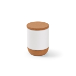 Caneca de cerâmica ecológica com tampa e base de cortiça 350ml cor branco segunda vista frontal 