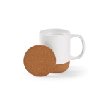 Caneca de cerâmica ecológica com tampa e base de cortiça 350ml cor branco vista frontal 