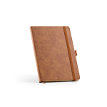 Caderno A5 em couro sintético eco com banda de fecho e folhas em branco cor castanho-claro