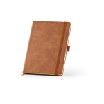 Caderno A5 em couro sintético eco com banda de fecho e folhas em branco cor castanho-claro segunda vista