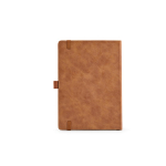 Caderno A5 em couro sintético eco com banda de fecho e folhas em branco cor castanho-claro vista traseira 