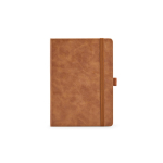 Caderno A5 em couro sintético eco com banda de fecho e folhas em branco cor castanho-claro vista frontal 