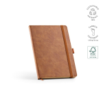 Caderno A5 em couro sintético eco com banda de fecho e folhas em branco cor castanho-claro