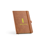 Caderno A5 em couro sintético eco com banda de fecho e folhas em branco cor castanho-claro