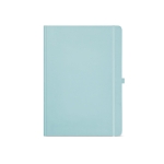 Cadernos publicitários de papel reciclado capa dura A4 folhas riscas cor azul pastel vista frontal 