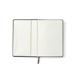 Caderno A5 de capa dura em pele sintética reciclada com dois bolsos cor preto segunda vista frontal 