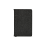 Caderno A5 de capa dura em pele sintética reciclada com dois bolsos cor preto vista frontal 
