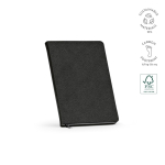Caderno A5 de capa dura em pele sintética reciclada com dois bolsos cor preto