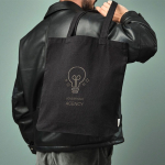 Saco de algodão reciclado e RPET com alças compridas 220 g/m2 cor preto