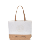 Saco de compras de algodão reciclado com fundo de cortiça 220 g/m2 cor natural
