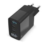 Carregador de parede para carregar vários dispositivos e ecrã LED 65 W cor preto
