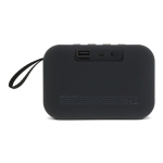 Colunas Bluetooth pretas pequenas portáteis de forma retangular cor preto quarta vista