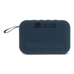 Colunas Bluetooth pretas pequenas portáteis de forma retangular cor azul quarta vista