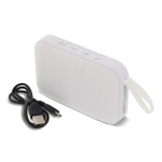 Colunas Bluetooth pretas pequenas portáteis de forma retangular cor branco segunda vista