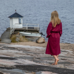 Roupão de algodão e poliéster com capuz ajustável, tamanho S/M cor bordeaux sexta vista