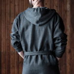 Roupão de algodão e poliéster com capuz ajustável, tamanho S/M cor azul sexta vista