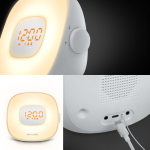 Rádio despertador Muse com luz gradual natural e rádio FM cor branco quarta vista