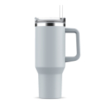 Copos térmicos personalizados grandes, aço inoxidável, palhinha 1,2 L cor cinzento-claro