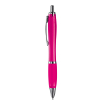 Caneta de plástico transparente com detalhes metálicos e tinta azul cor cor-de-rosa terceira vista