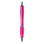 Caneta de plástico transparente com detalhes metálicos e tinta azul cor cor-de-rosa quarta vista