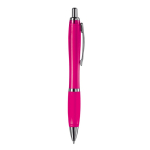 Caneta de plástico transparente com detalhes metálicos e tinta azul cor cor-de-rosa quinta vista