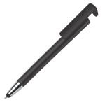 Caneta de plástico com ponteira e suporte para telemóvel, tinta azul cor preto terceira vista