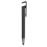 Caneta de plástico com ponteira e suporte para telemóvel, tinta azul cor preto quinta vista