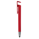 Caneta de plástico com ponteira e suporte para telemóvel, tinta azul cor vermelho segunda vista