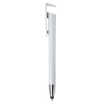 Caneta de plástico com ponteira e suporte para telemóvel, tinta azul cor branco segunda vista