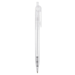 Caneta de plástico transparente com detalhe no botão cor branco transparente quinta vista