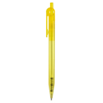Caneta de plástico transparente com detalhe no botão cor amarelo transparente