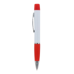 Caneta de mecanismo giratório tinta azul, marcador na parte superior cor vermelho