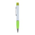 Caneta de mecanismo giratório tinta azul, marcador na parte superior cor verde-claro