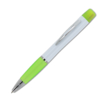 Caneta de mecanismo giratório tinta azul, marcador na parte superior cor verde-claro quinta vista