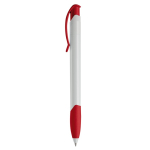 Caneta de plástico branco com clipe arqueado colorido feita na UE cor vermelho