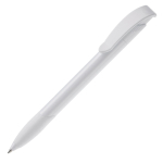 Caneta de plástico branco com clipe arqueado colorido feita na UE cor branco terceira vista