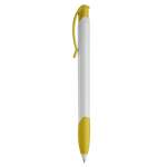 Caneta de plástico branco com clipe arqueado colorido feita na UE cor amarelo