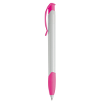 Caneta de plástico branco com clipe arqueado colorido feita na UE cor cor-de-rosa