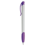 Caneta de plástico branco com clipe arqueado colorido feita na UE cor violeta